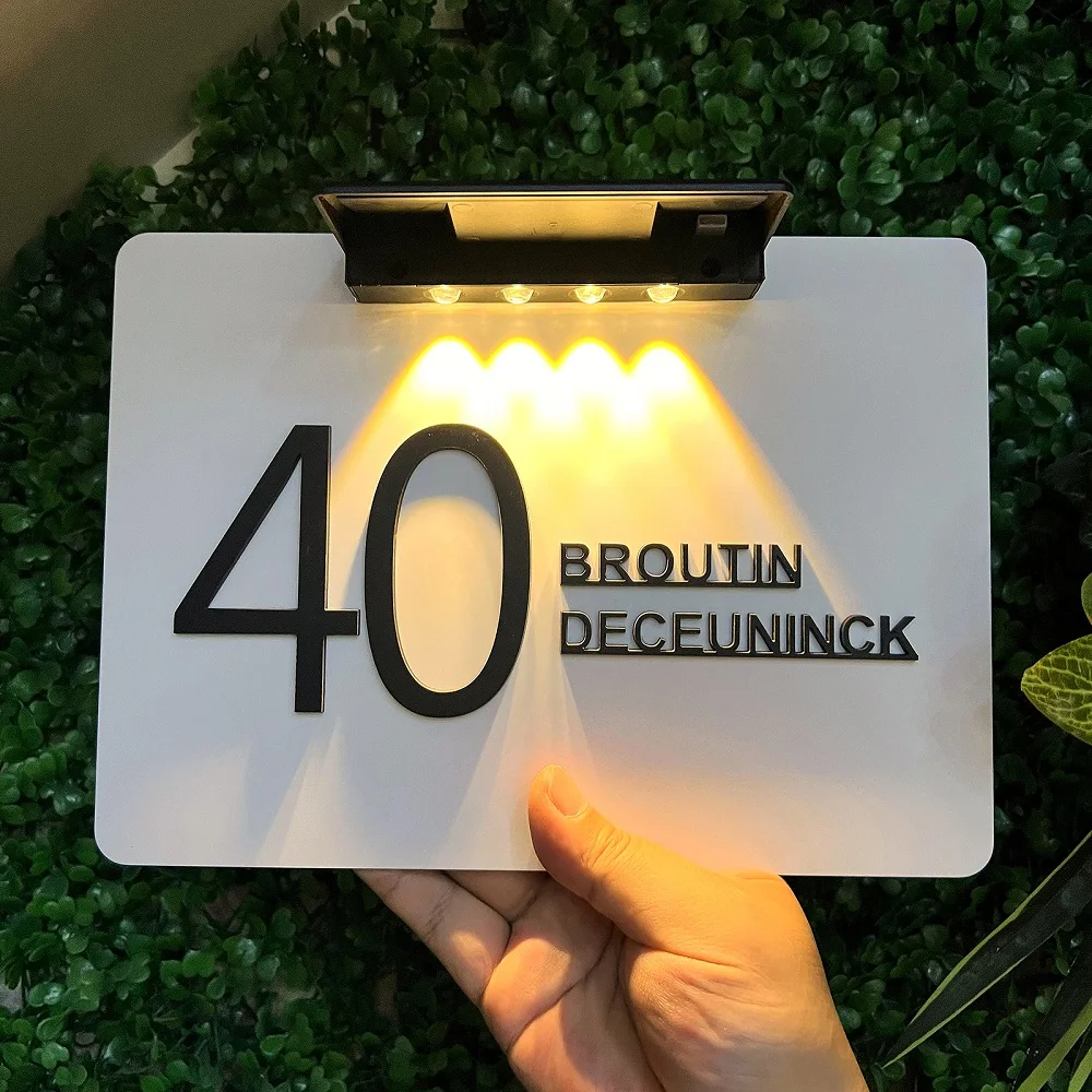 Personalized Solar House Sign Acrylic Plaque LED Customized Address Plaque Outdoor Street Name Solar House Number Sign