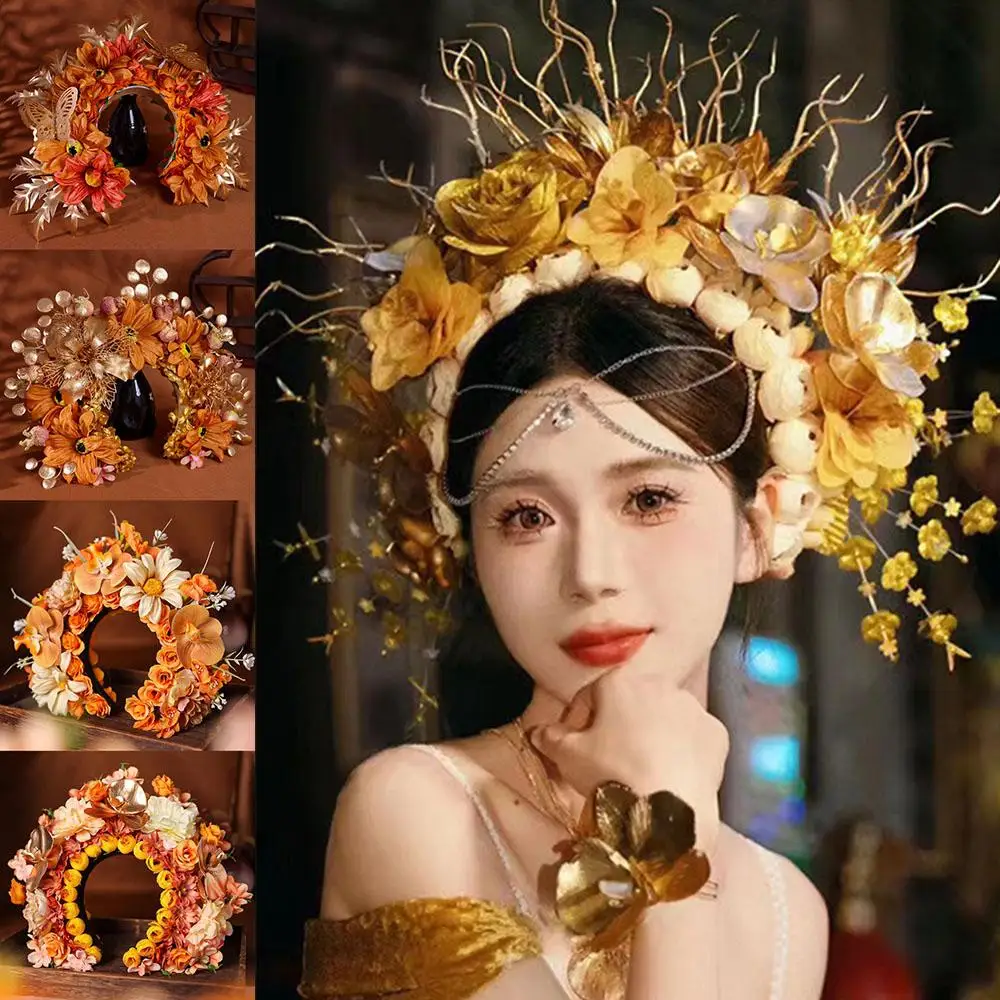 

Trend Floral Women's Hair Bands Ethnic Style Chinese Style Silk Flower Headpiece Ancient Style Floral Crown