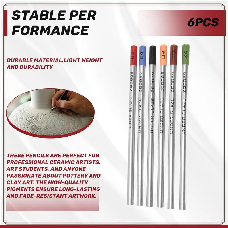 Reliable-6Pcs Underglaze ดินสอสําหรับเครื่องปั้นดินเผาสําหรับตกแต่ง Fused แก้วและภายใต้เคลือบเซรามิค,6Pcs Underglaze ดินสอสําหรับหม้อ