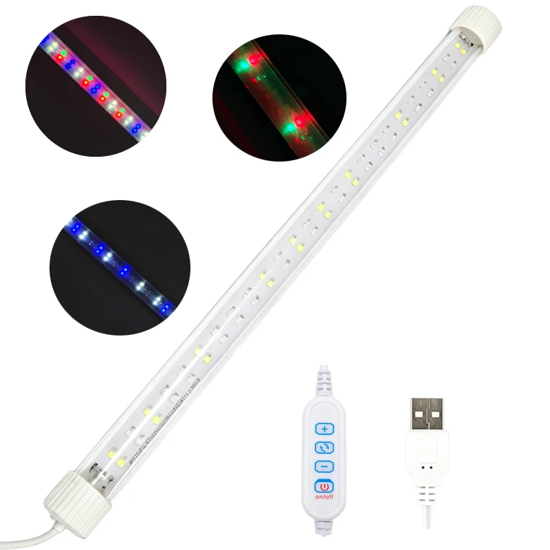 USB Aquarium Vollspektrum LED-Licht Weitwinkel Unterwasser-Fischbeckenlampe 3 RGB-Farbmodi Dimmbare Helligkeit Wasserdichte Lampe – Detail 1