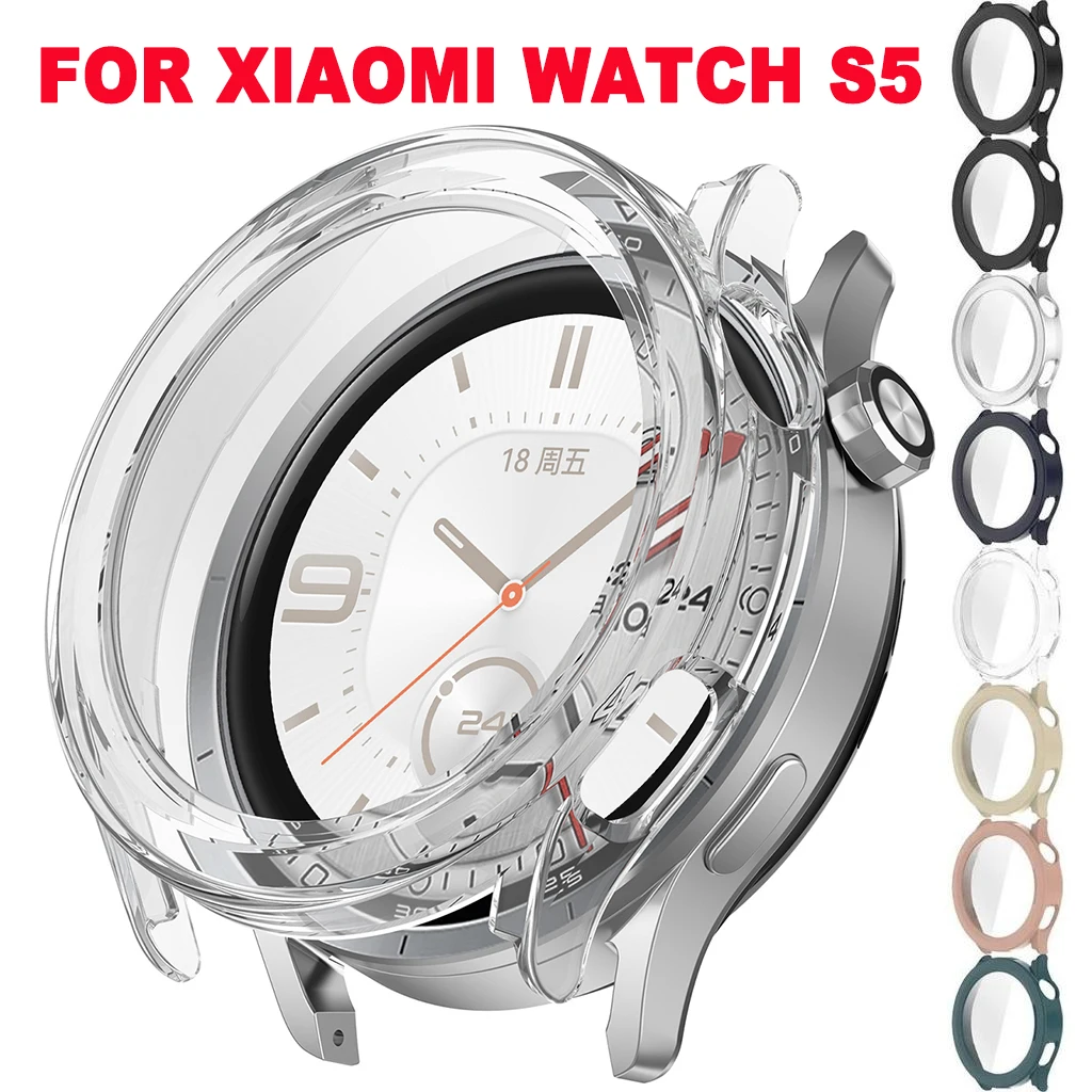 PC-Gehäuse + gehärtetes Glas für Xiaomi Watch S5, harter PC-Schutzstoßfänger, kratzfeste Folie für Xiaomi S5 Smart Accessorie