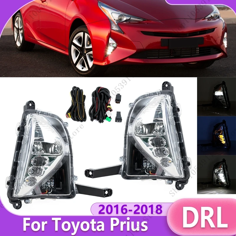 Car Front Bumper Fog Light Accessories Turn Signal Light DRL Daytime Running Light Driving Foglamp For Toyota Prius 2016-2018