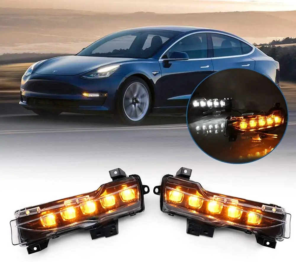 LED Daytime Running Light for Tesla Model 3 2017-up and Model Y 2020-up White DRL Amber LED Sequential Turn Signal Feature