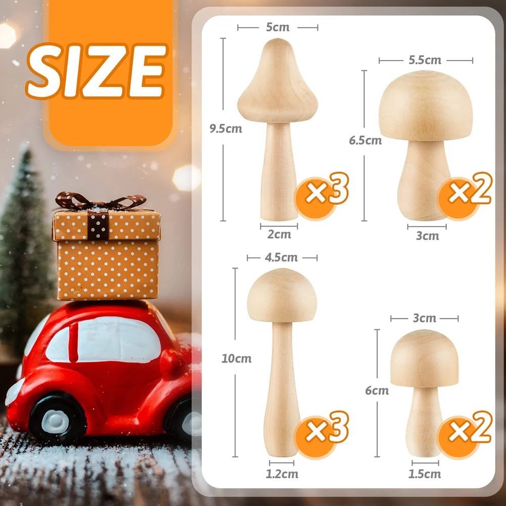 A88M 10 Pieces Big Sizes Unfinished Wooden Mushroom Unpainted Wooden Mushroom for Arts and Crafts Projects Decoration