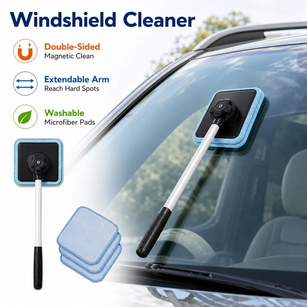 Magnetic Windshield Cleaner Set Stripe-free Portable 360-degree Cleaning Tool Without Dead Angle Home Bedroom Glass Cleaner