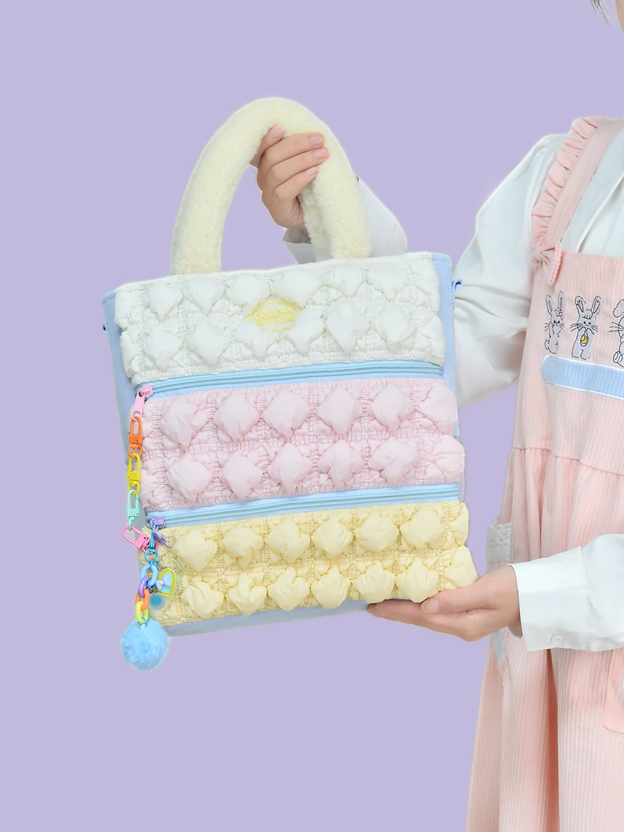 اليابانية الحلو لطيف ثلاثة نفخة حقائب كتف ذات سعة كبيرة فتاة حقيبة كتف حقيبة 2025 جديد الصيف مطوي سحابة حقيبة لوليتا حقيبة