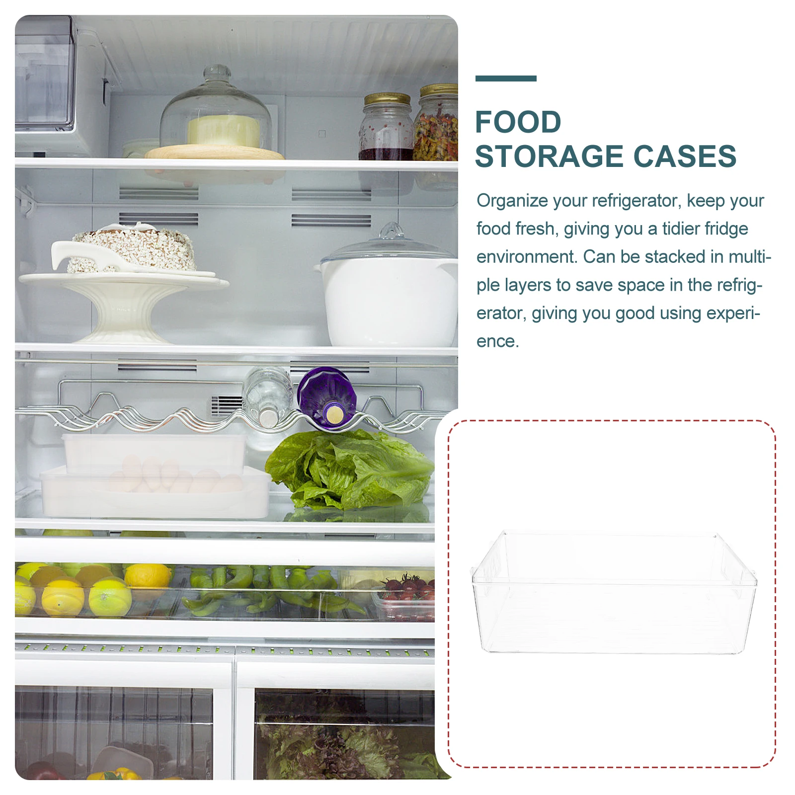 

1pc Multifunctional Fridge Storage Box Transparent Food Organizer Container For Vegetables Fruits Eggs With Compartment Kitchen