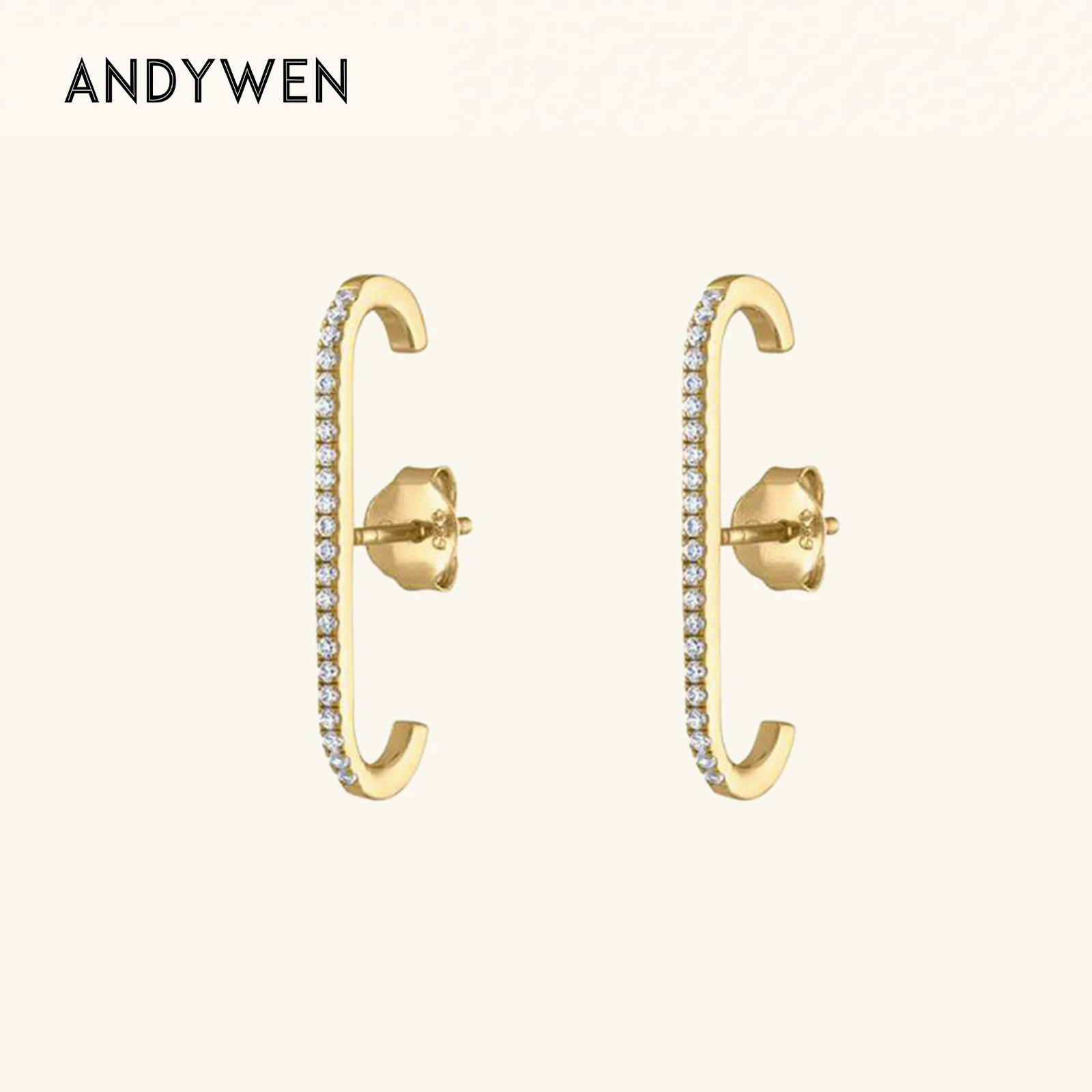 

ANDYWEN Celestial Suspender Earring In 925 Sterling Silver Gold Plaing Crystal Cuffs Stud Earring Zircon Women Fashion Jewelry