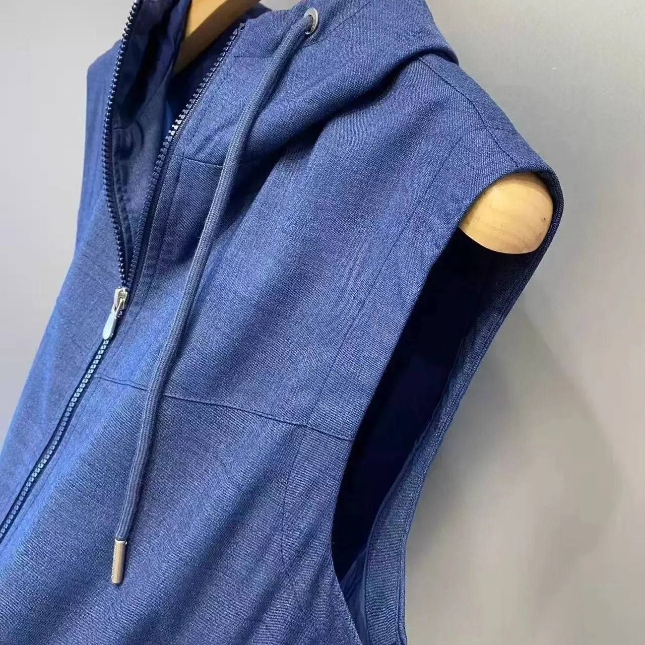 Italy BC old money style men's hooded casual simple light linen vest jacket
