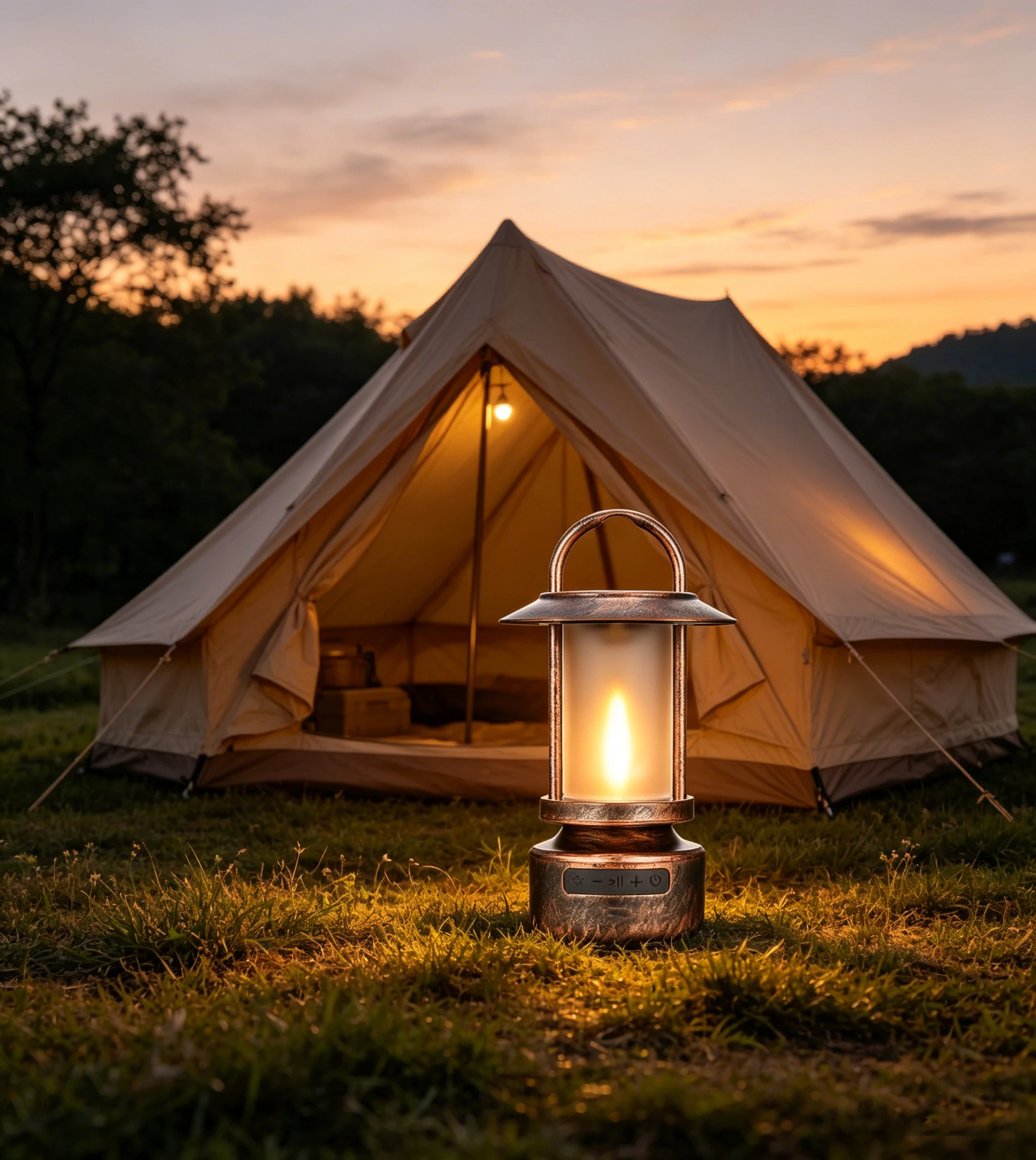 

LED Flame Effect Camping Lantern 13 RGB Mood Light with Bluetooth Speaker TWS Stereo Rechargeable Outdoor Hanging Lamp