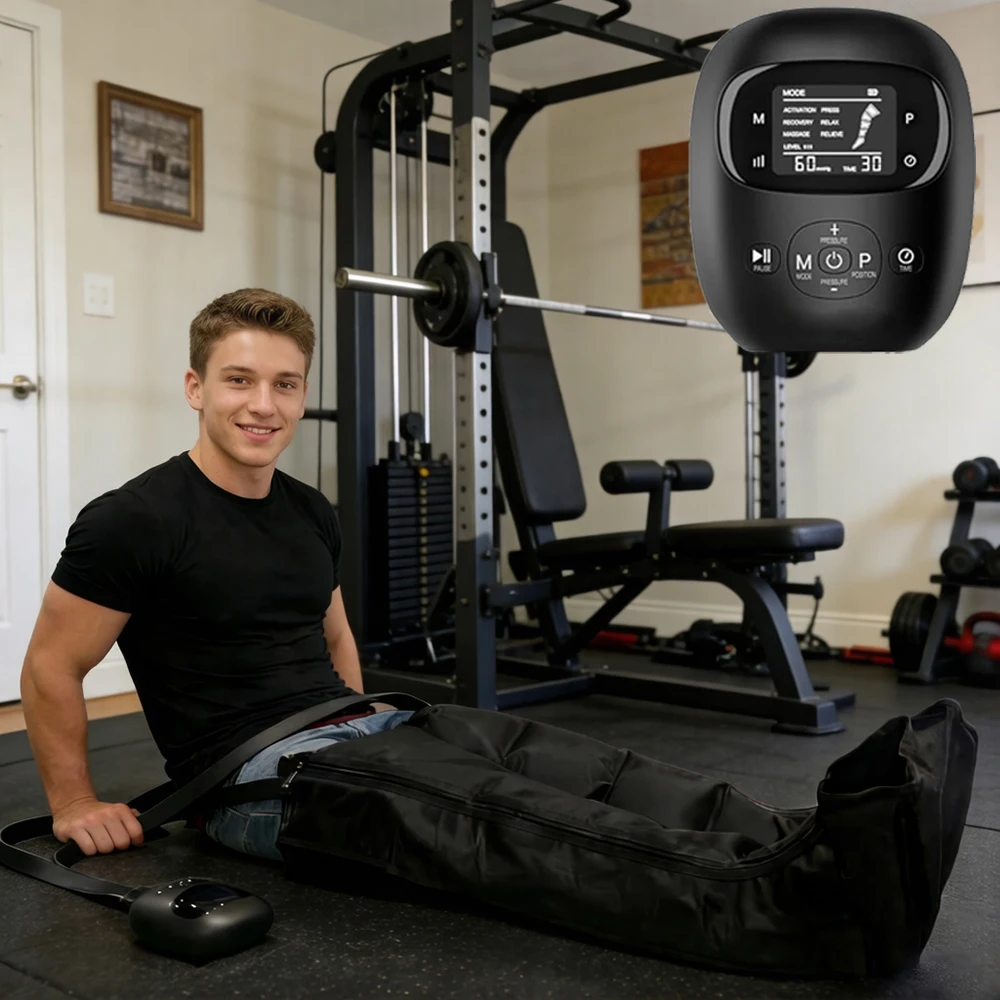 Rechargeable Air Compression Leg Massager with 40-220mmHg Pressure 5 Chambers Wireless Remote Control for Leg Calf Foot Therapy