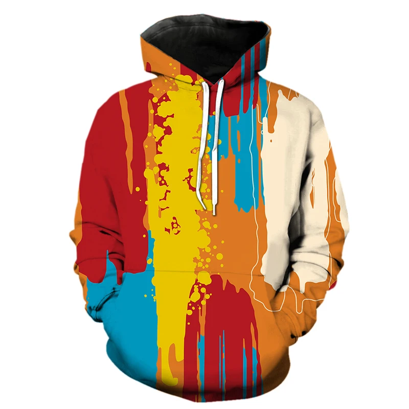 

New Autumn Men's Hoodie Long Sleeve Pullovers 3D Printed Splatter Colorful Paint Stains Clothing Fashion Streetwear Oversized