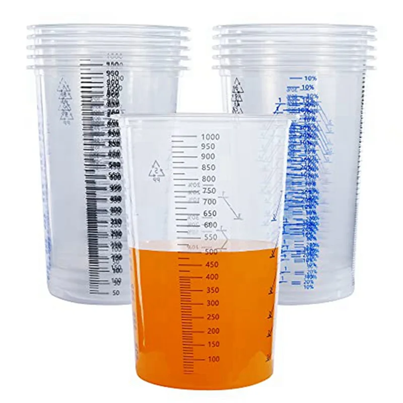 32 Oz (1000Ml) Disposable Flexible Clear Graduated Plastic Mixing Cups Use for Paint Resin Epoxy Mix Ratios, 25 Pack TQ