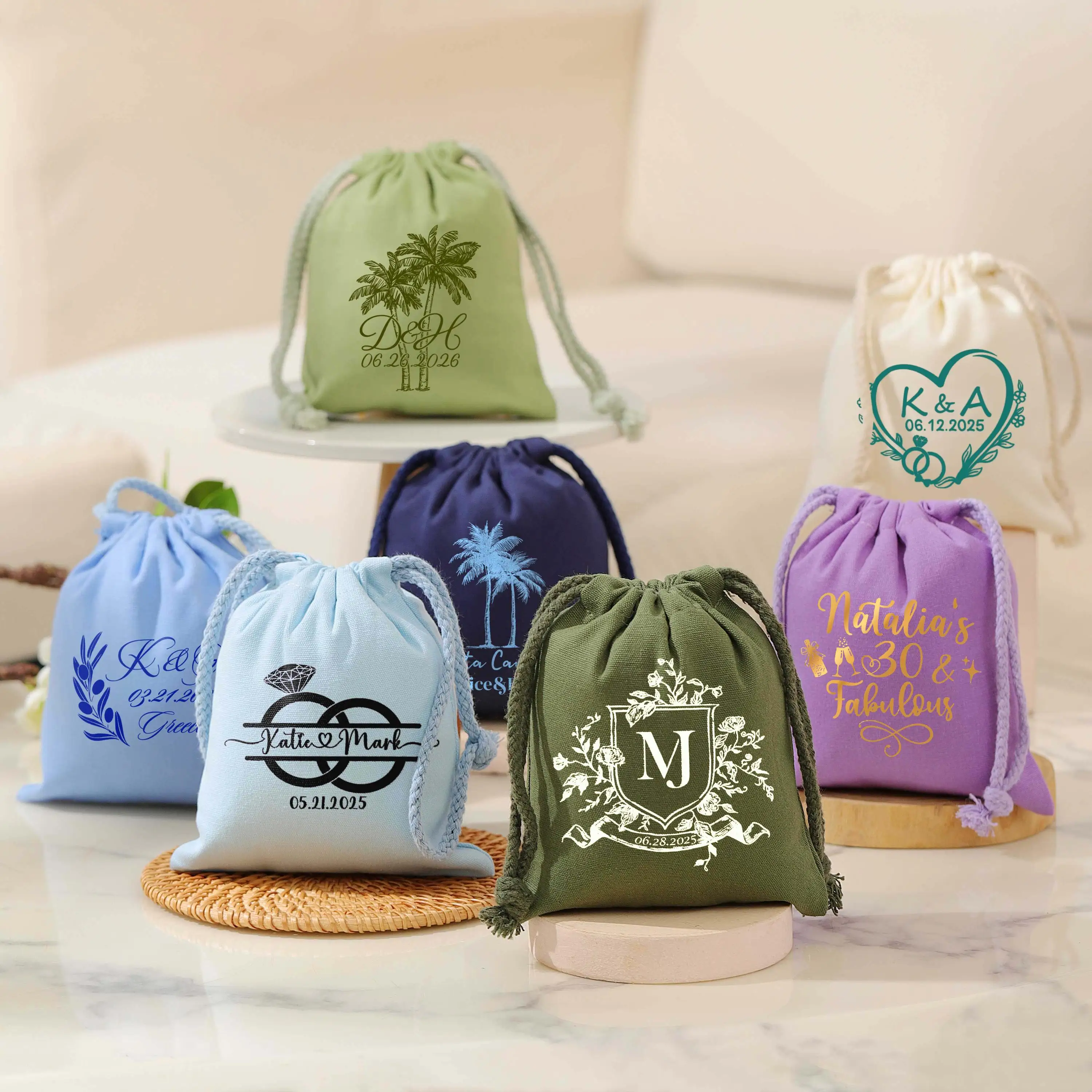 

Custom Logo Cotton Jewelry Bag Canvas Gift Bags for Necklace Earring Ring Soap Organizer Pouch Wedding Favor