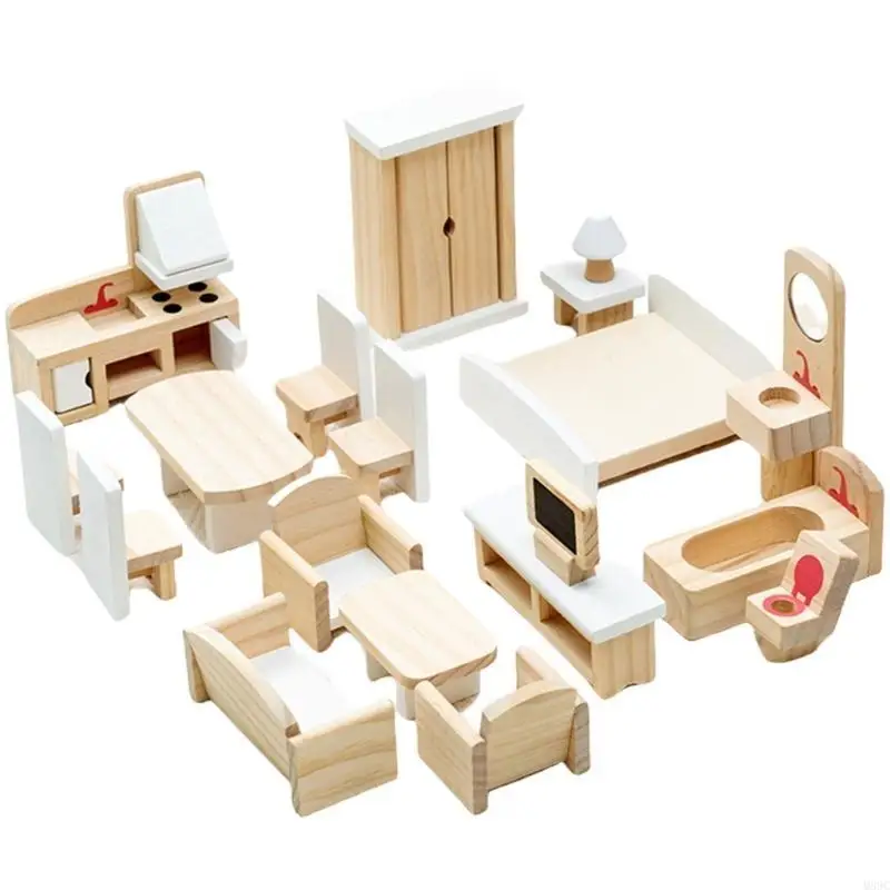 M89C houten poppenhuizen meubels set scene lay -out voor meisjes creatief rollenspelspel