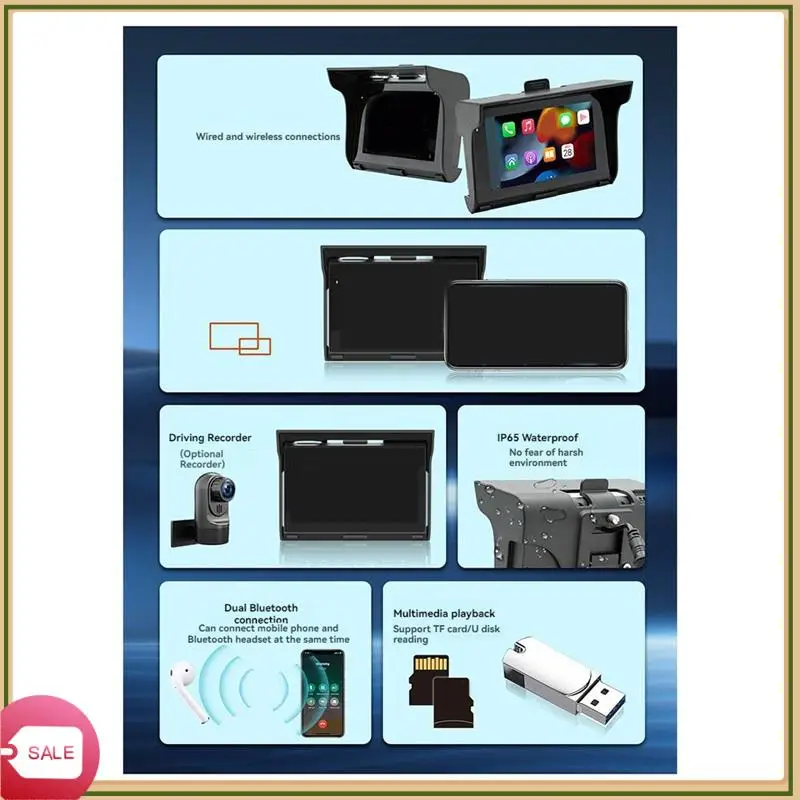 

Unique 5Inch MP5 Player Portabe Motorcycle GPS Navigator Wireless Carplay IP65 Waterproof Multimedia Bluetooth Player Carplay
