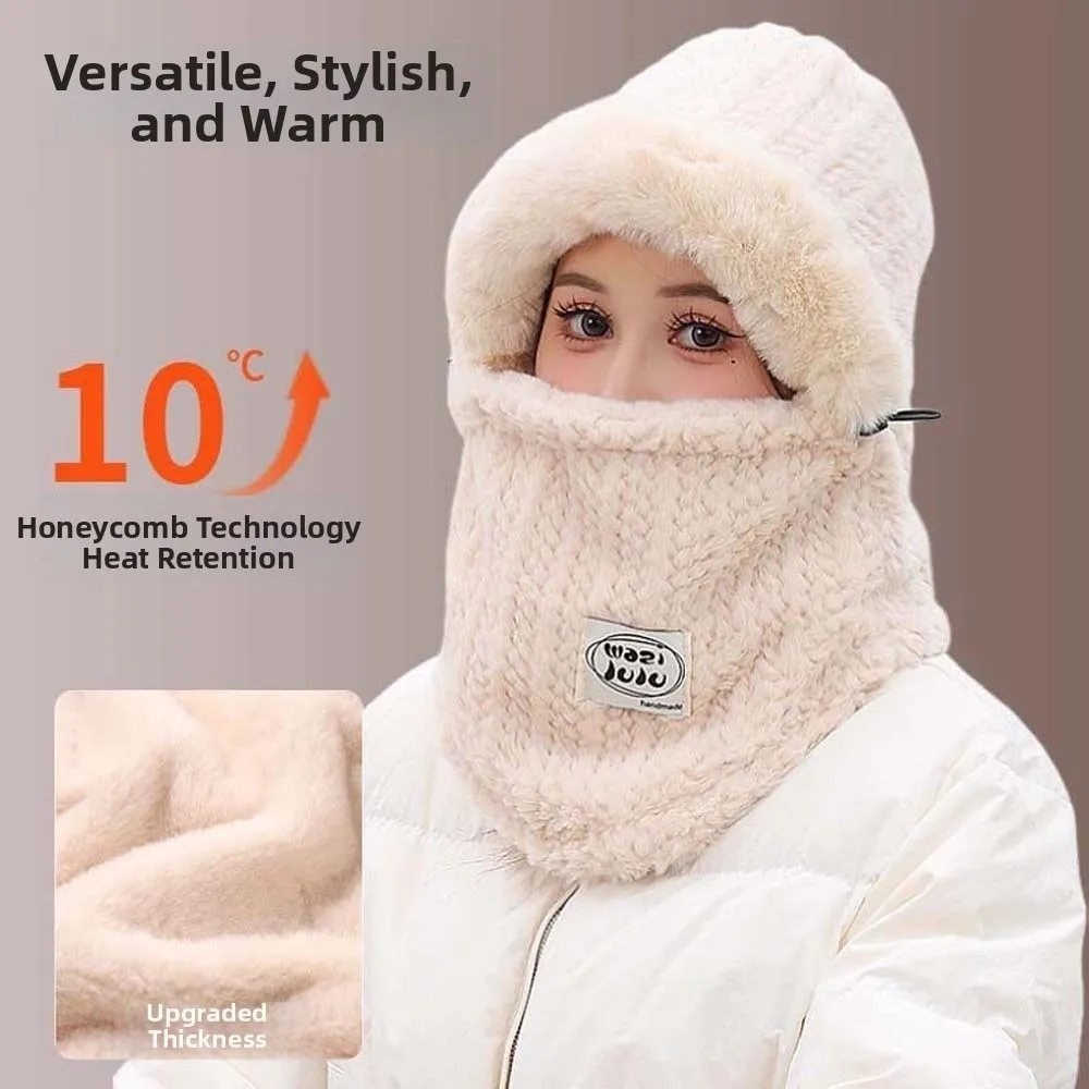 

Versatile Winter Integrated Scarf Cap Soft Thickened Pullover Mask Cap 4 in 1 Big Head Circumference Cold Proof Scarf Women