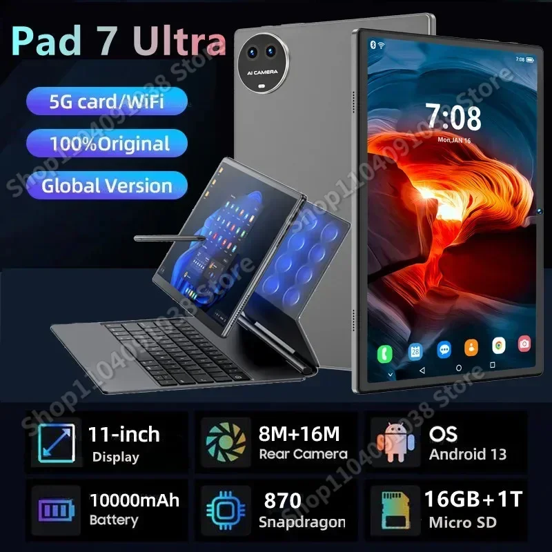 

2024 Global Version PAD 7 Ultra Tablet 11 Inch Android 13 16GB 1TB 10000mAh 5G Dual SIM Phone Call GPS Bluetooth WiFi WPS Tablet