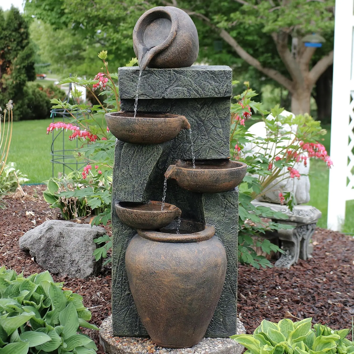 39-Inch Cascading Earthenware Pottery Stream Outdoor Water Fountain Brown