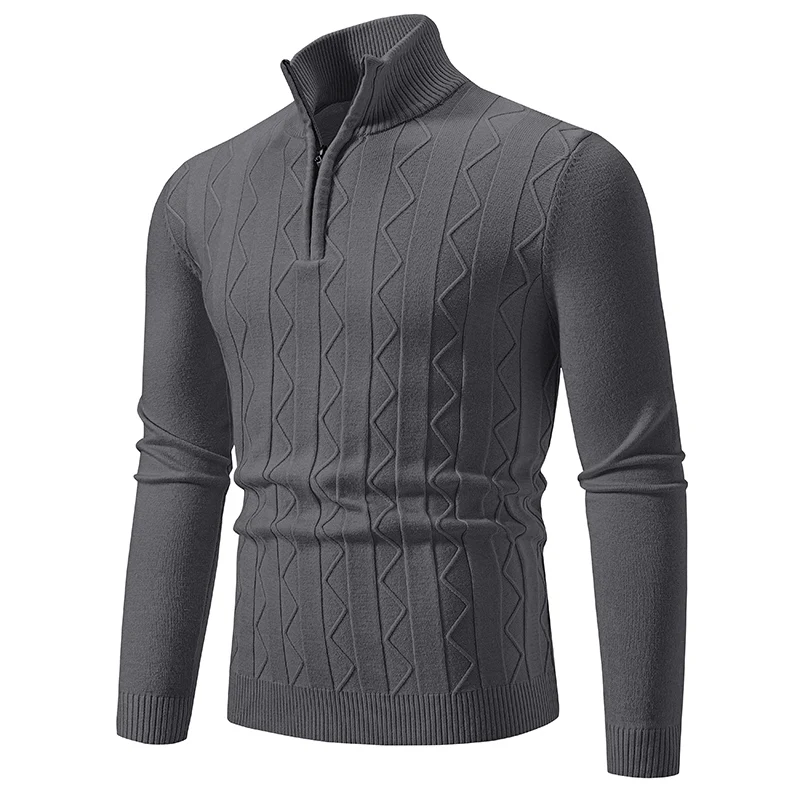 Suéter de punto liso para hombre, jersey de cuello con cremallera, ajustado, cálido, a la moda, otoño e invierno, novedad