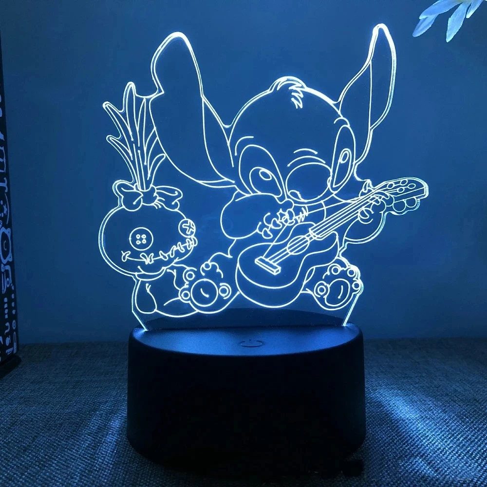 Stitch Lilo  Anime Figure 3D Optical Illusion LED Bedroom Decor Table Lamp 7 Colors Sleep Night Light Birthday Gifts for Kids