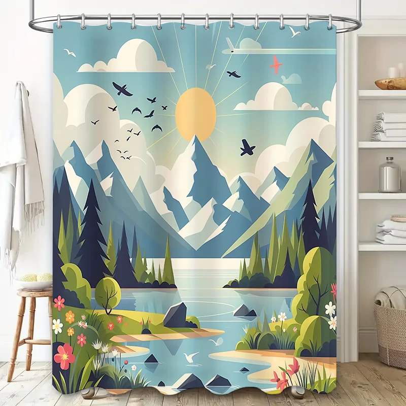 

Природные пейзажи, занавеска для душа, горное озеро, подсолнух, птицы, принт, декор для ванной комнаты, водонепроницаемая полиэстеровая занавеска с крючками