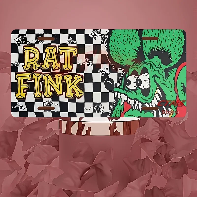 RAT FINK Car License Plate Cover, Aluminum Novelty Retro Decorative Tag Holder, Matte Finish, Universal Fit for Standard US Plat