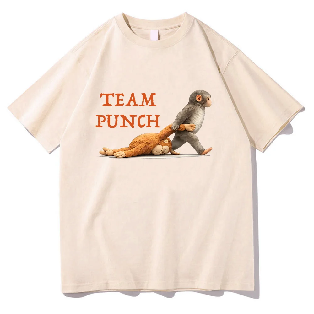 Monkey Punch Graphic T Shirts  Baby Monkey Holding Plush Toy Clothing Animal Lover Gift Cotton Tee Cute Cozy Unisex T-shirts Y2K