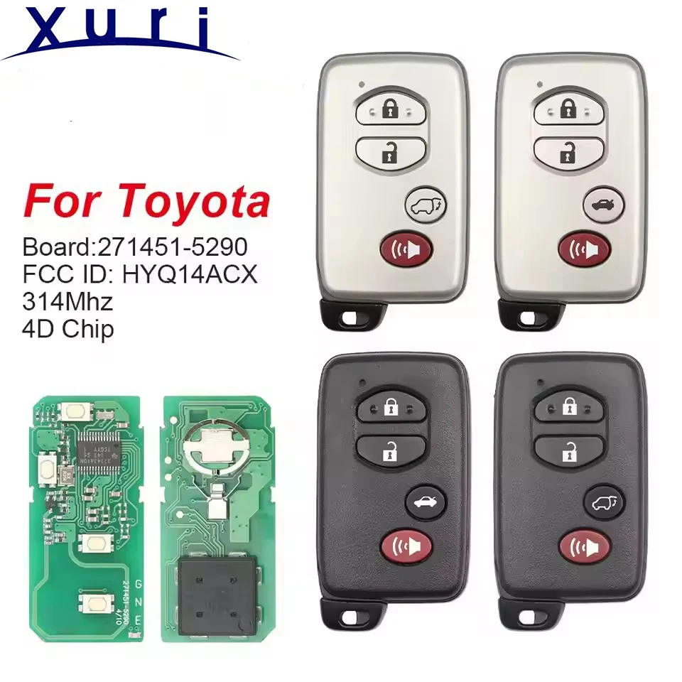 Xuri Keyless Go for Toyota Prius C Prius V 4Runner Venza 2009-18 314MHz 4D Chip HYQ14ACX FCCID:271451-5290 Smart Remote Car Key