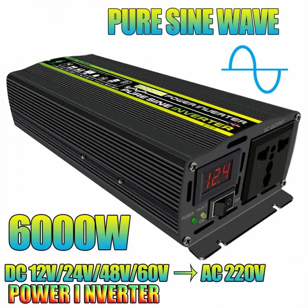 Dc 12/24v para ac 220v onda senoidal pura inversor 3000/4000/6000w led voltímetro conversor universal transformador modificado onda senoidal