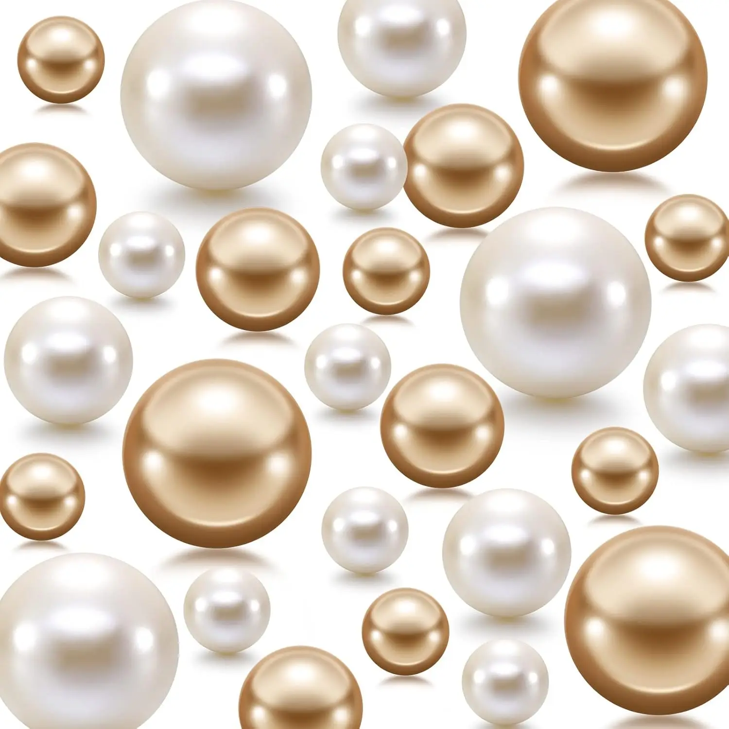 

200pcs Pearl Beads for Vase Filler, No Hole Makeup Brush Holder Decor, 4 Sizes White & Gold