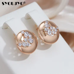 SYOUJYO Round Glossy 585 Gold Color Earrings For Women Natural Zircon Paved Water Drop Luxury Jewelry