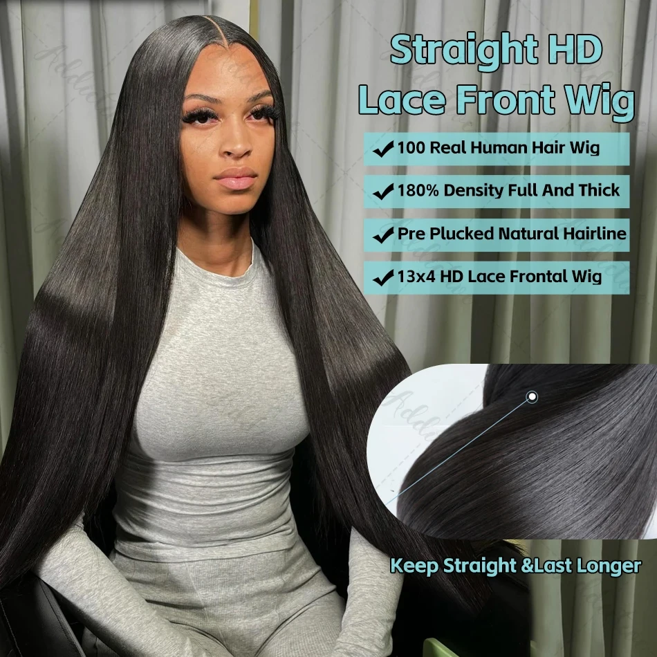 Perruque Lace Front Wig naturelle lisse, cheveux Remy, 13x6, 13x4, 40 pouces, HD, densité 250, pre-plucked, pour femmes