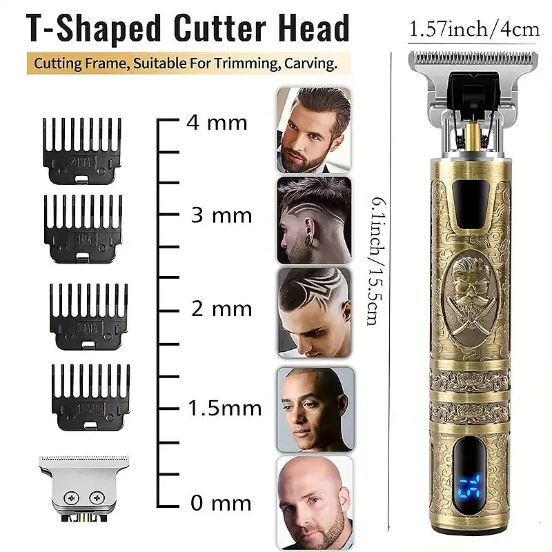 USB Rechargeable Hair Trimmer and Beard Clipper for Men - Precise T-Blade with LCD Screen - Grooming Kit and Holiday Gift for Hi