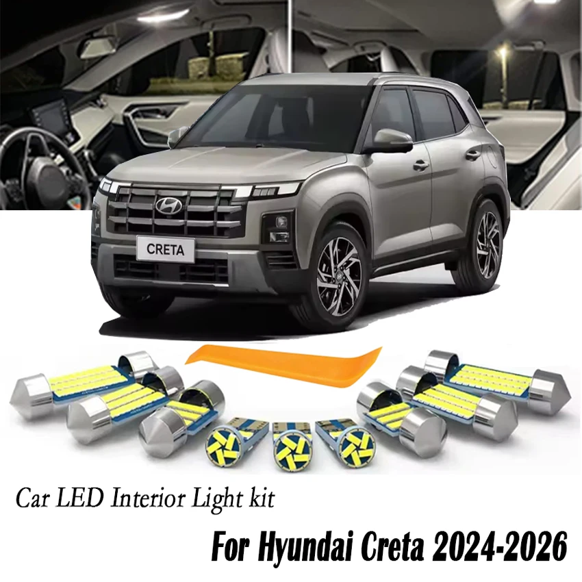 11Pcs For New Hyundai Creta 2024 2025 2026 Vehicle Lamp LED Interior Map Dome Luggage Glove Box Plate Trunk Light Kit Car Bulbs