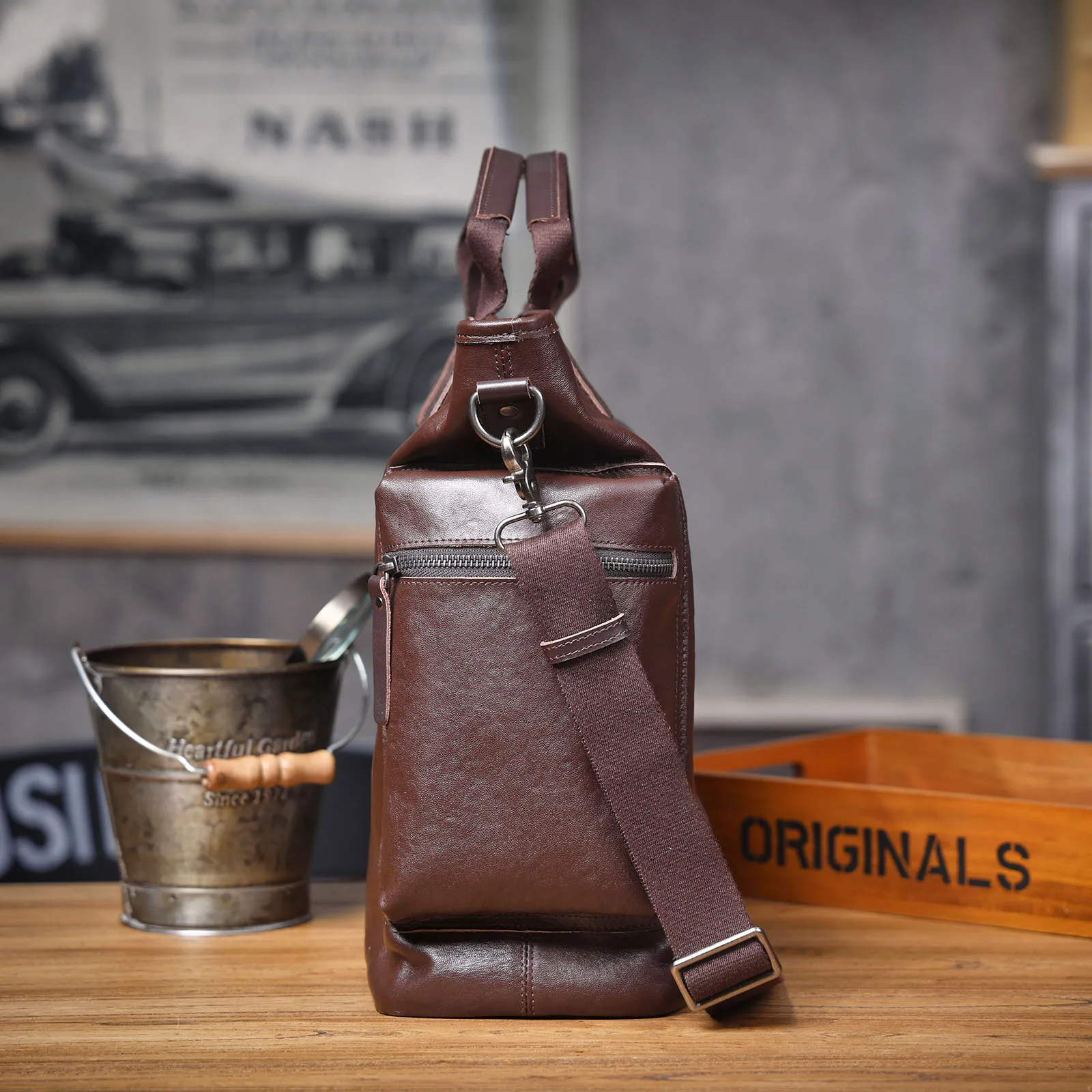 Echtleder Herren-Aktentasche 15 Zoll Laptop-Tasche Einfache Rindsleder-Handtasche Pflanzlich gegerbtes Leder Modischer Casual-Stil – Detail 18