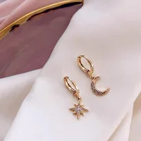 VENTFILLE 925 argent Sterling CZ étoile lune asymétrique boucles d'oreilles pour femmes filles or argent couleur fête bijoux cadeaux 2