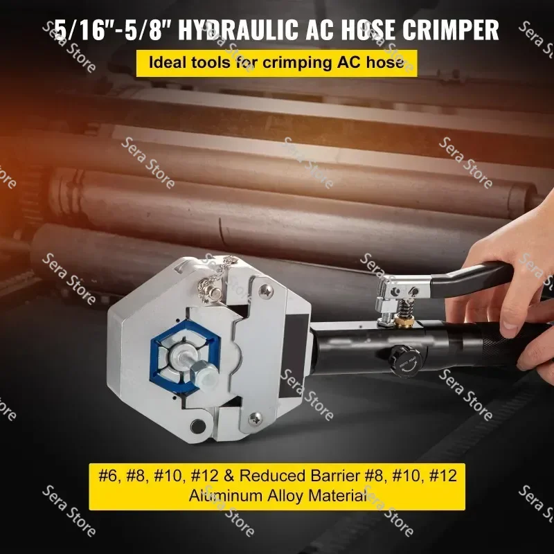 Hydraulic Hose Crimper 71500, Hand‑held Manual AC Hose Crimper Kit with 7 Die Set for Air Conditioning Hose Repair