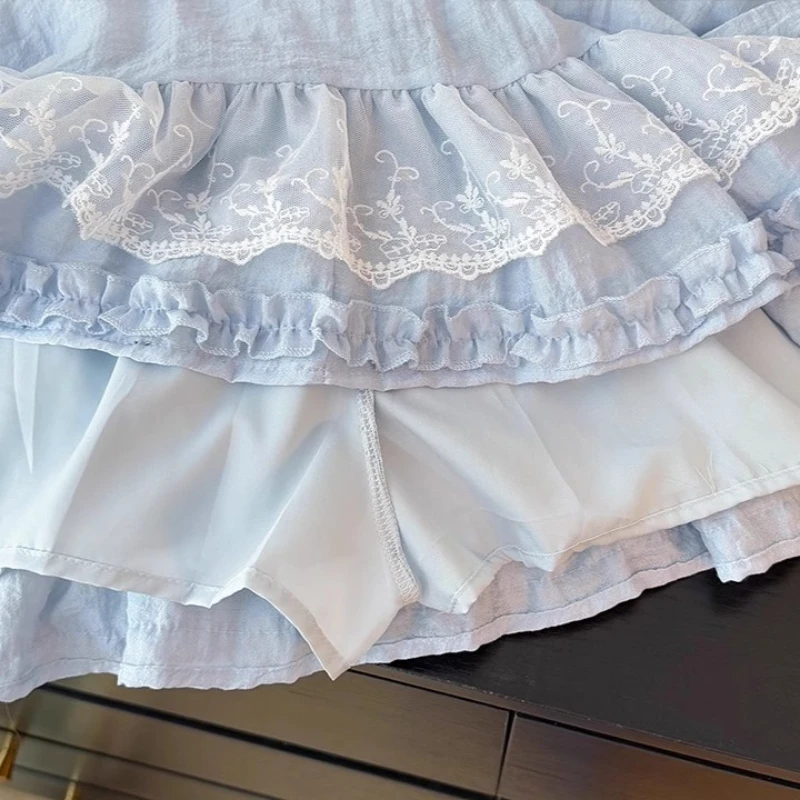 New Summer Lace Patchwork Skirts Women's Clothes High Waist A-line Jupe Fashion Sweet Tunic Mini Skirt 2025 Faldas Mujer De Moda