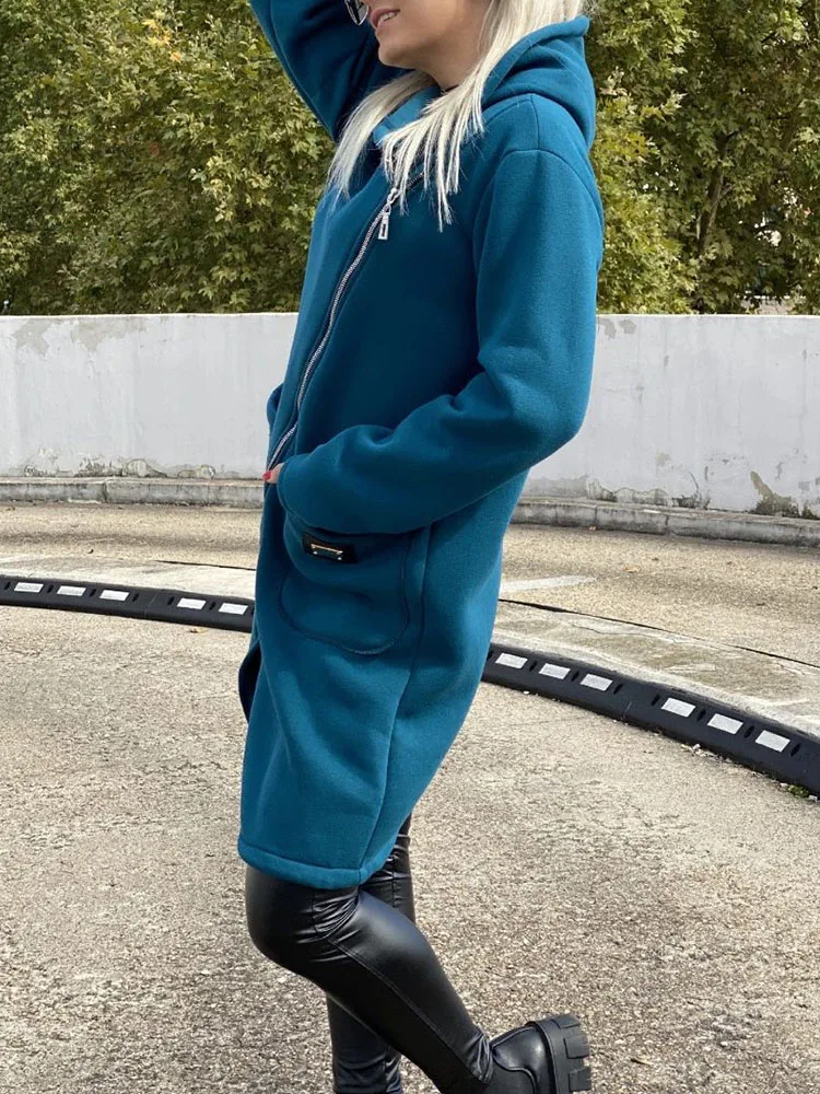 

Свободные толстовки с длинными рукавами для отдыха, пальто, женское однотонное зимнее пальто с нерегулярной молнией, элегантное женское пальто с карманами