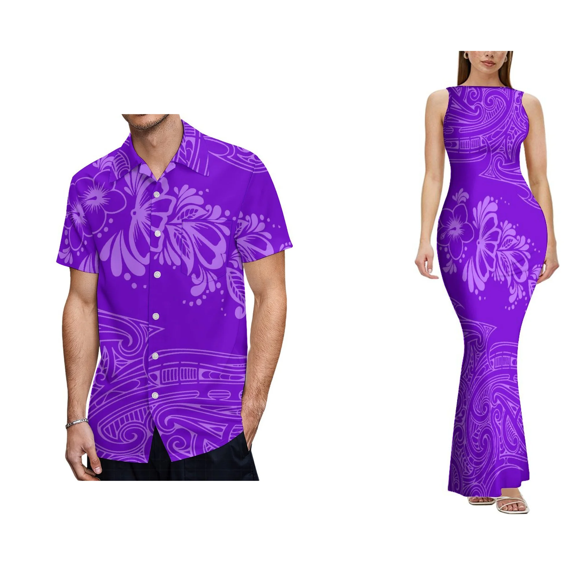 Factory Wholesale Custom Logo Fashion Ladies Backless Dress Samoan Polynesian Print Elegant Sleeveless Long Dress Womens Dress