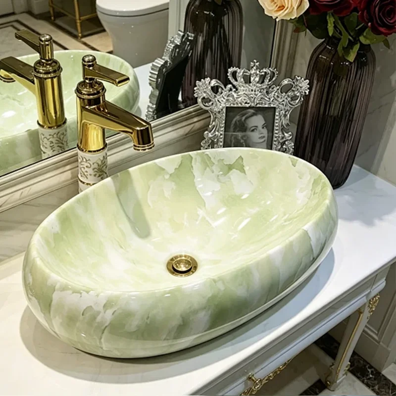 60Cm*40Cm Oval-Shaped Stone-Patterned Ceramic Washbasin, an Ideal Choice for Modern Bathroom Fixtures, Suitable for Changing Rooms, Vanity Tables, Bathrooms, Toilets, and Rvs