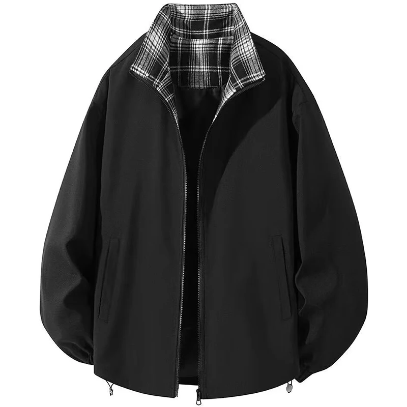 

Весенне-осенняя двусторонняя одежда, мужские куртки, клетчатая ветровка с воротником-стойкой, винтажные мужские куртки, модные уличные пальто, верхняя одежда