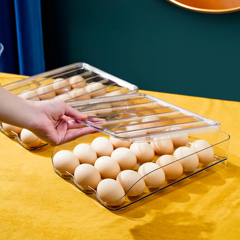 Egg Storage Box, Refrigerator Preservation Box, Slide Type Automatic Rolling Egg Retrieval Box, Large Capacity Egg Tray