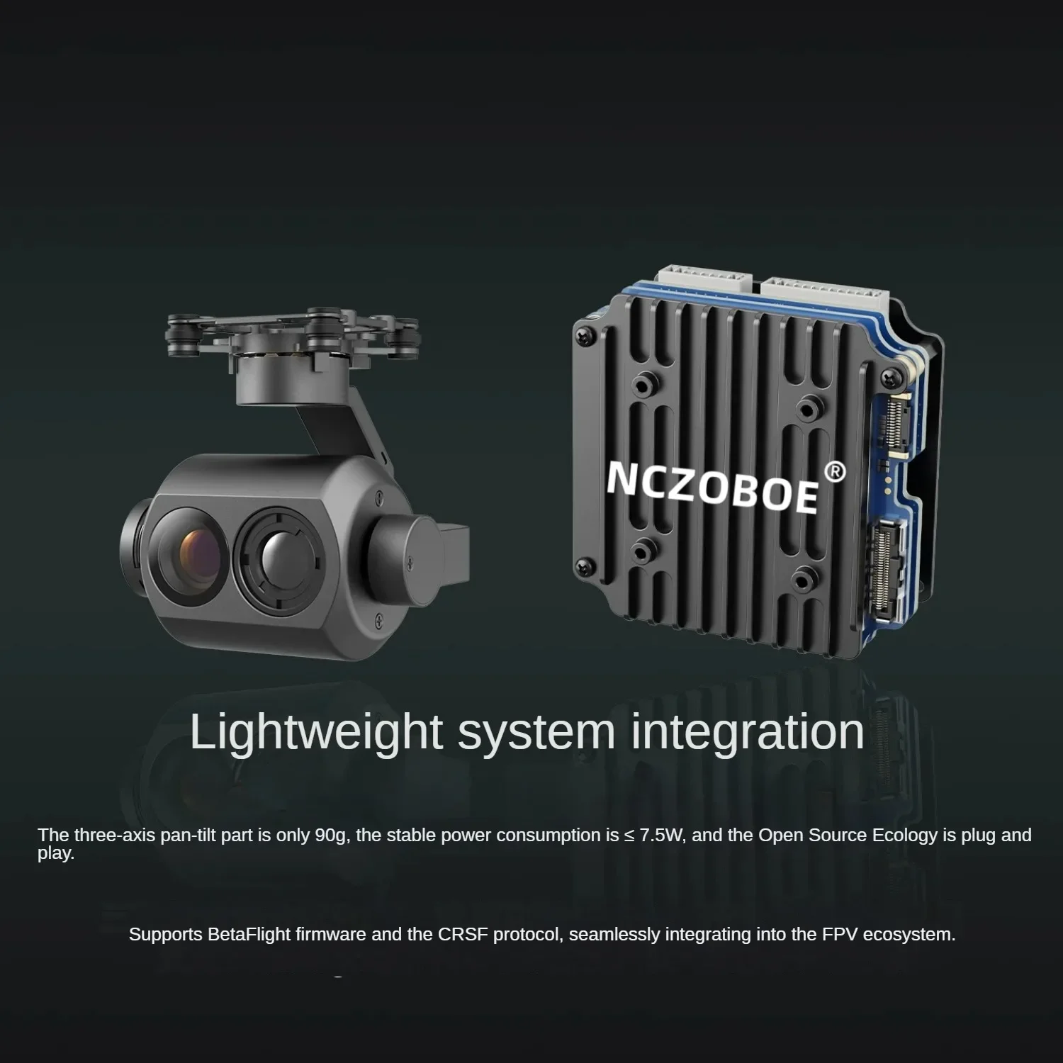 NCZOBOE FPV AI Camera Module High Definition Thermal Imaging Camera Three-Axis Stabilized Dual Light Gimbal with Dynamic