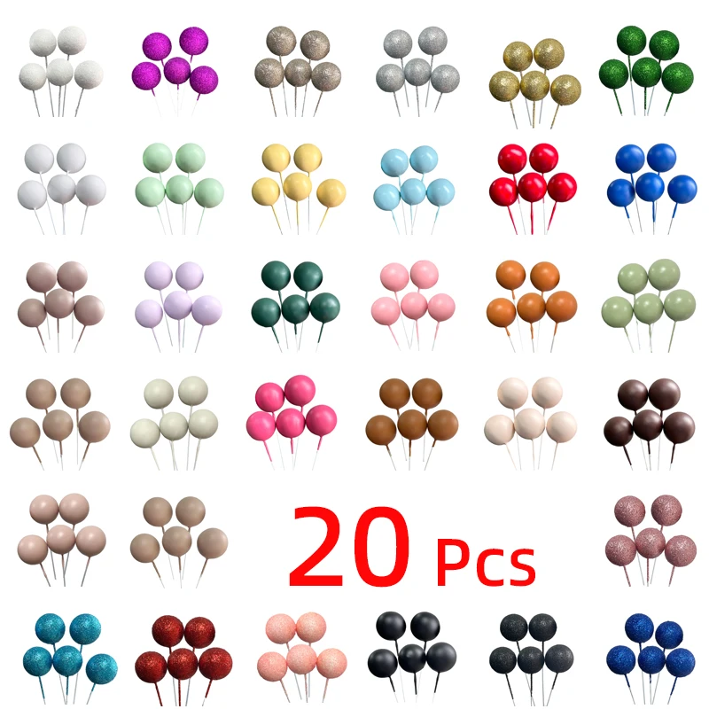 20pcs Balls Cake Toppers Colorful Glitter Green Balls Christmas Ball for Birthday Party Wedding Decorations Faux Fondant Balls