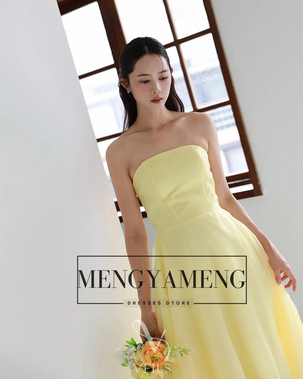 ZHUISHU Yellow Korean Evening Party Dresses Strapless Corset Back Long Prom Party Gown Customized Bridal Wedding Snap Dresses