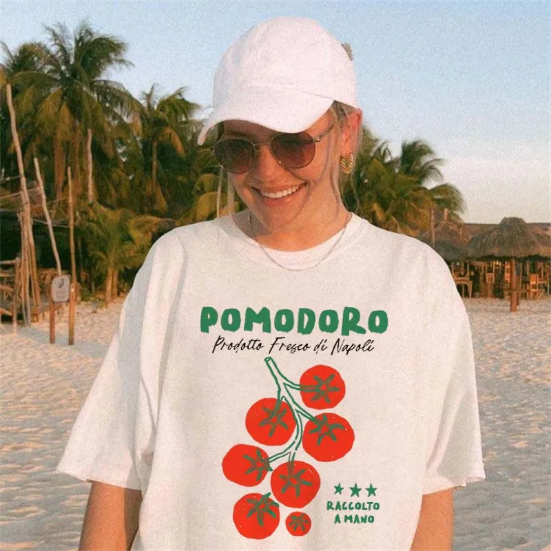 Oui نمط مطبوعة عطلة نمط المرأة الشاطئ تي شيرت قصير الأكمام المرأة بسيطة عادية الصيف موضة الأساسية تي شيرت كامل