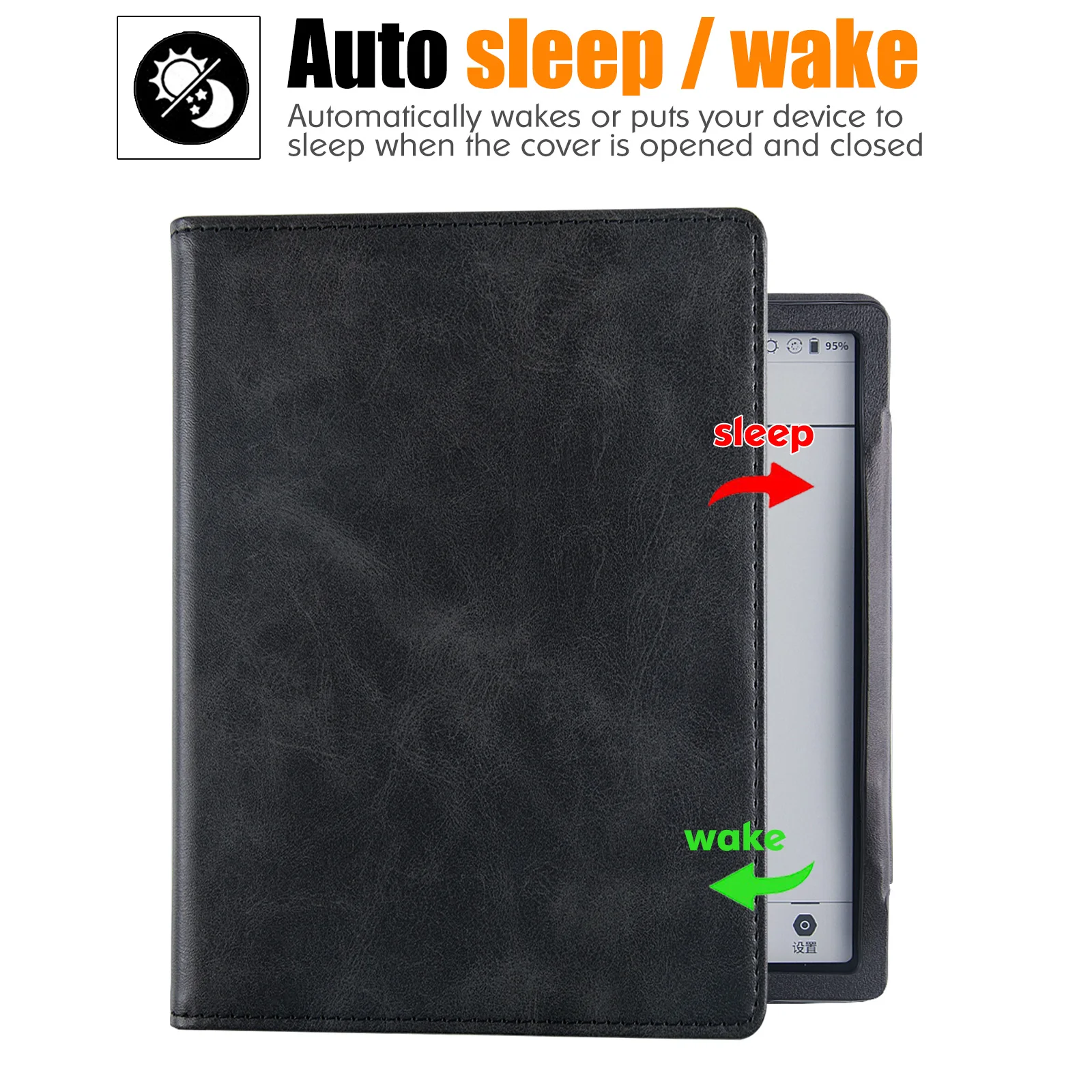 Stand Case for Onyx Boox Leaf 2 (2022 Release) - Premium PU Leather Bookcover with Double Hand Strap and Auto Sleep/Wake