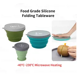 -40℃~230℃ Food Grade Silicone Folding Tableware Outdoor Survival Portable Travel Tableware Set Camping Hiking Accessories